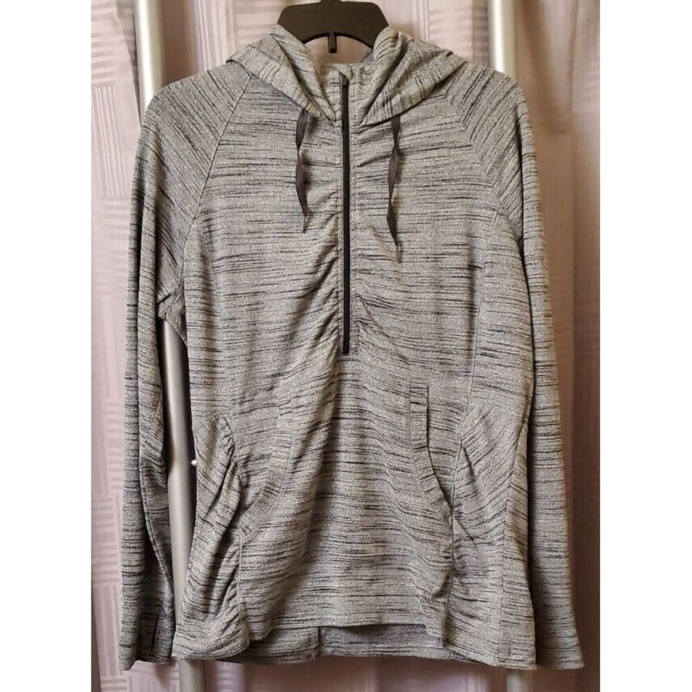 Athleta Hoodie Women's Large Gray 1/4 Zip Drawstring Hooded Pullover Pockets‎